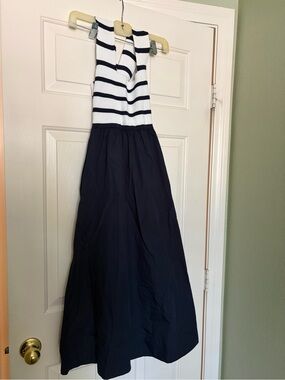 Maeve White & Navy Striped Crossback Midi Dress